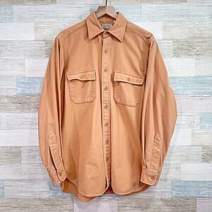 LL Bean Chamois Cloth Shirt Orange Cotton USA Vintage 90s Mens Large Tall 16